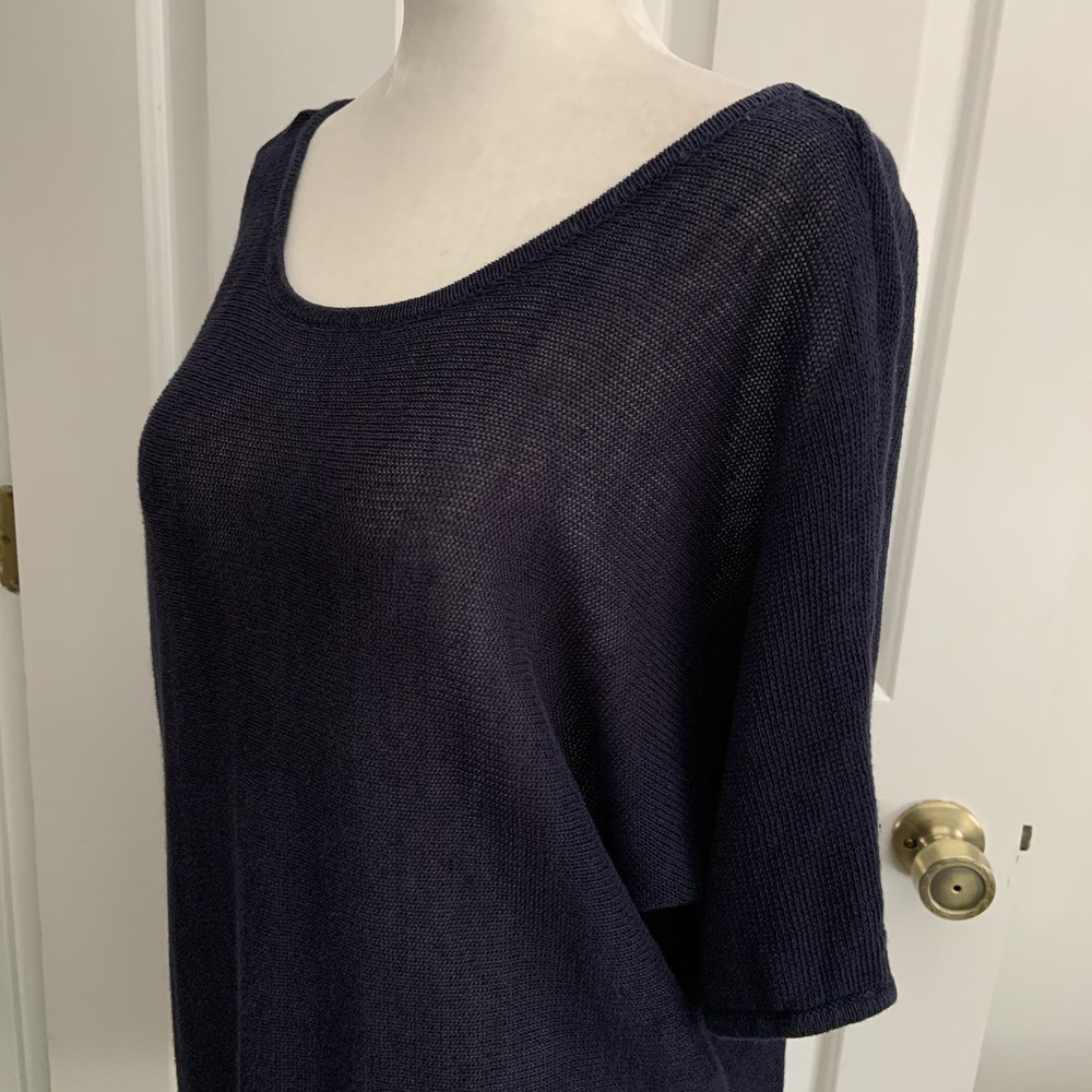 Talbots Sheer Mesh Open Knit LINEN Sweater Top Navy Blue Women sz L - Picture 9 of 10